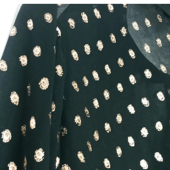 NANETTE LEPORE  BLOUSE Women's Size Small BLACK WITH GOLD METALLIC Polka Dots - Picture 6 of 6